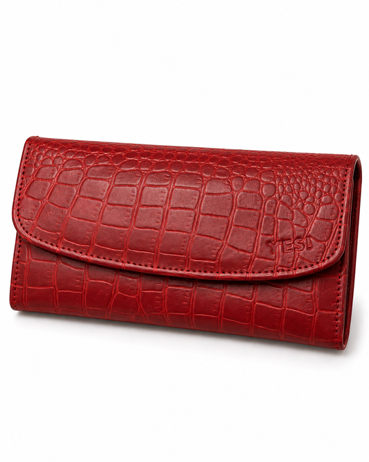 Luxury Croc-Embossed Genuine Leather Women's Wallet - Ruby Croc
