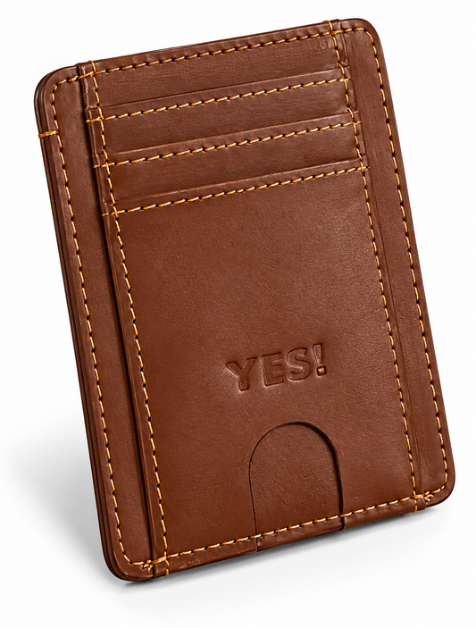THE VIBE Men’s Slim Irish Leather Card Holder | Premium Brown Cowhide