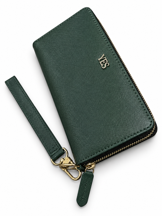 EMERALD GREEN SAFFIANO LEATHER Zip-Around Clutch Wallet for women