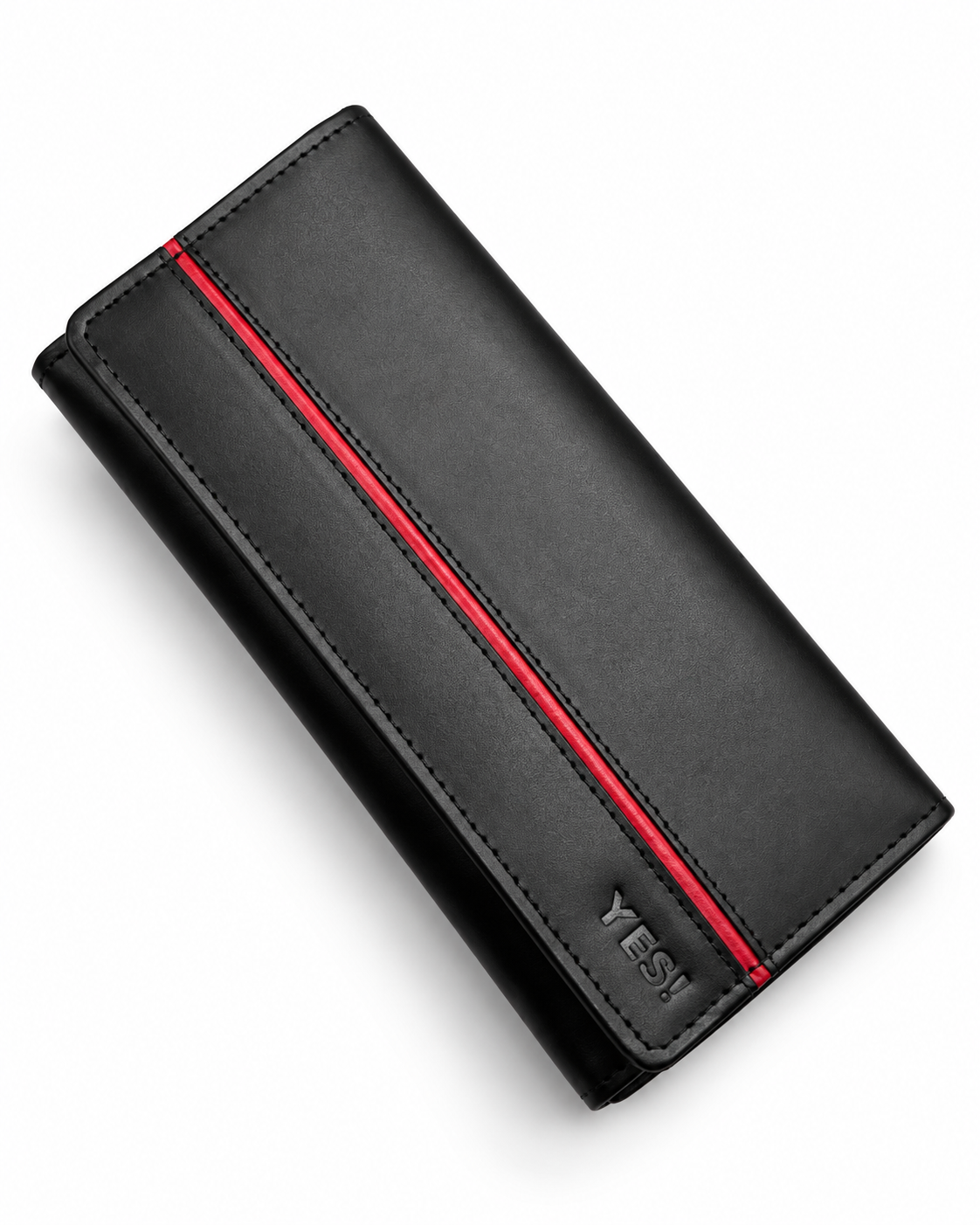 ELITE Women’s Black Leather Wallet with Red Line – Cow Leather Inside, Button Closure