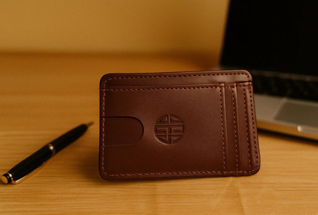 THE VIBE Men’s Slim Irish Leather Card Holder | Premium Brown Cowhide