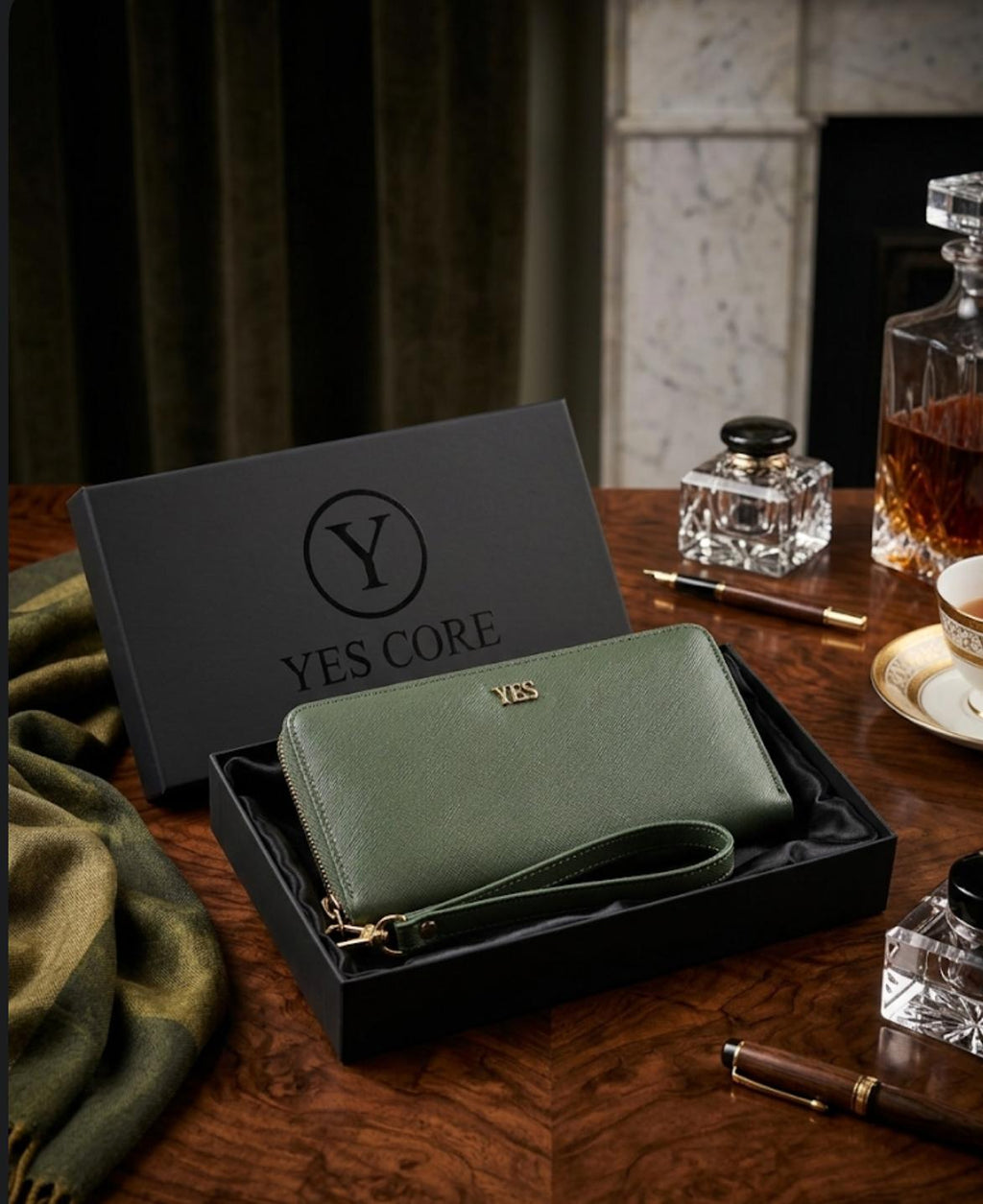 EMERALD GREEN SAFFIANO LEATHER Zip-Around Clutch Wallet for women