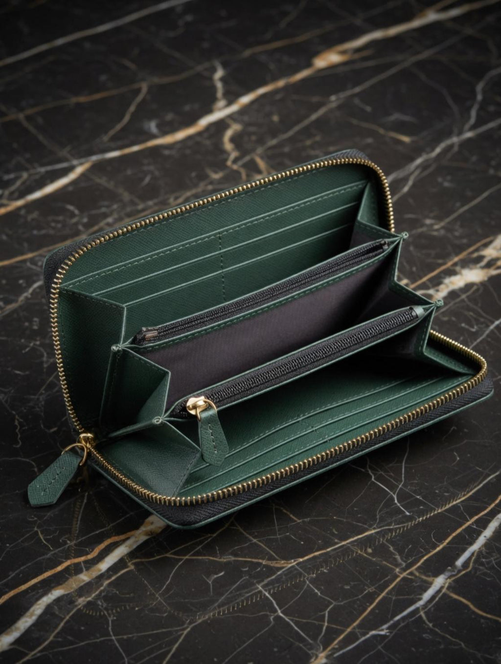 EMERALD GREEN SAFFIANO LEATHER Zip-Around Clutch Wallet for women