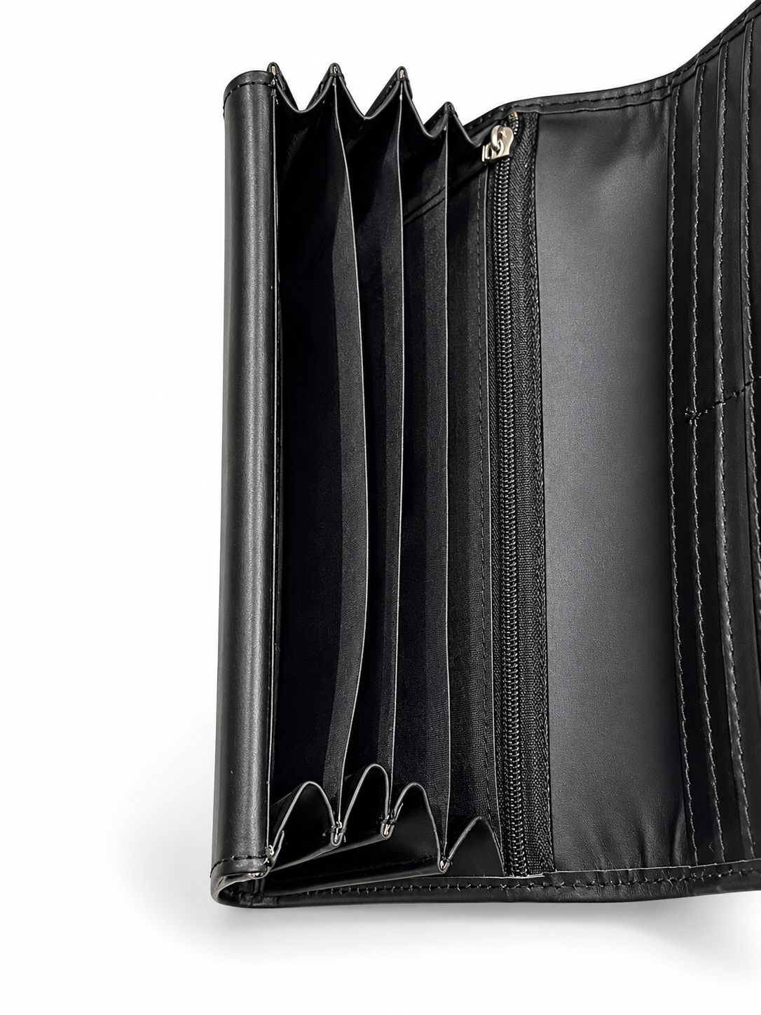 ELITE Women’s Black Leather Wallet with Red Line – Cow Leather Inside, Button Closure