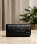 VOYAGER Black Women  Luxury Croc-Embossed Genuine Leather Wallet