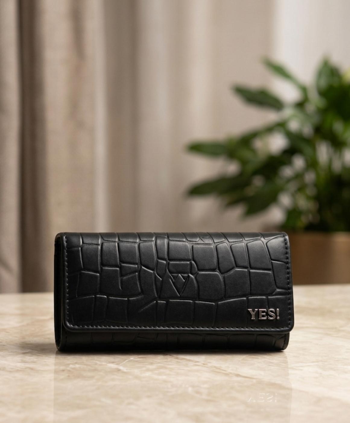 VOYAGER Black Women  Luxury Croc-Embossed Genuine Leather Wallet