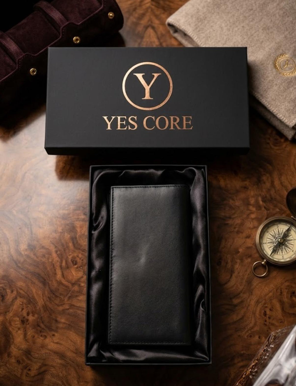 STELLAR Men's Black Long Cow Leather Wallet – Premium Quality, Slim Bifold