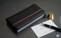 ELITE Women’s Black Leather Wallet with Red Line – Cow Leather Inside, Button Closure