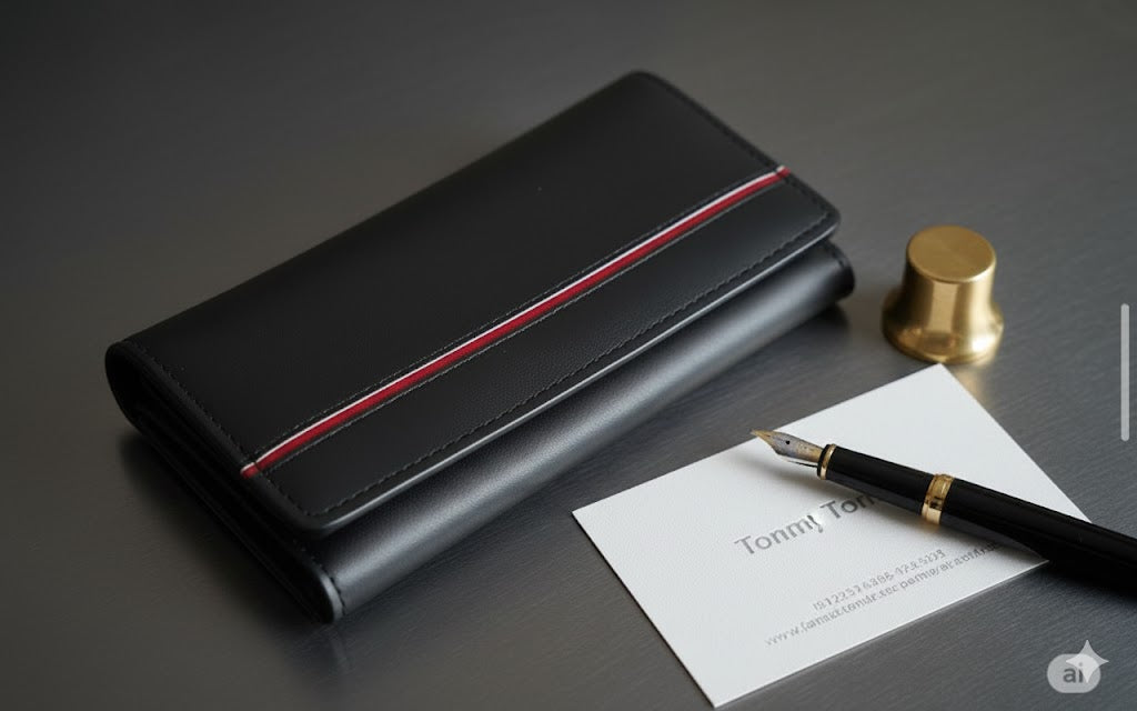 ELITE Women’s Black Leather Wallet with Red Line – Cow Leather Inside, Button Closure