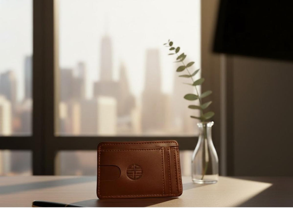 THE VIBE Men’s Slim Irish Leather Card Holder | Premium Brown Cowhide