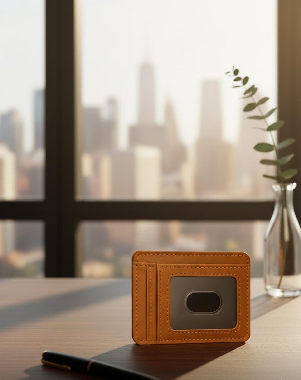 THE VIBE Men’s Slim Irish Leather Card Holder | Premium Brown Cowhide
