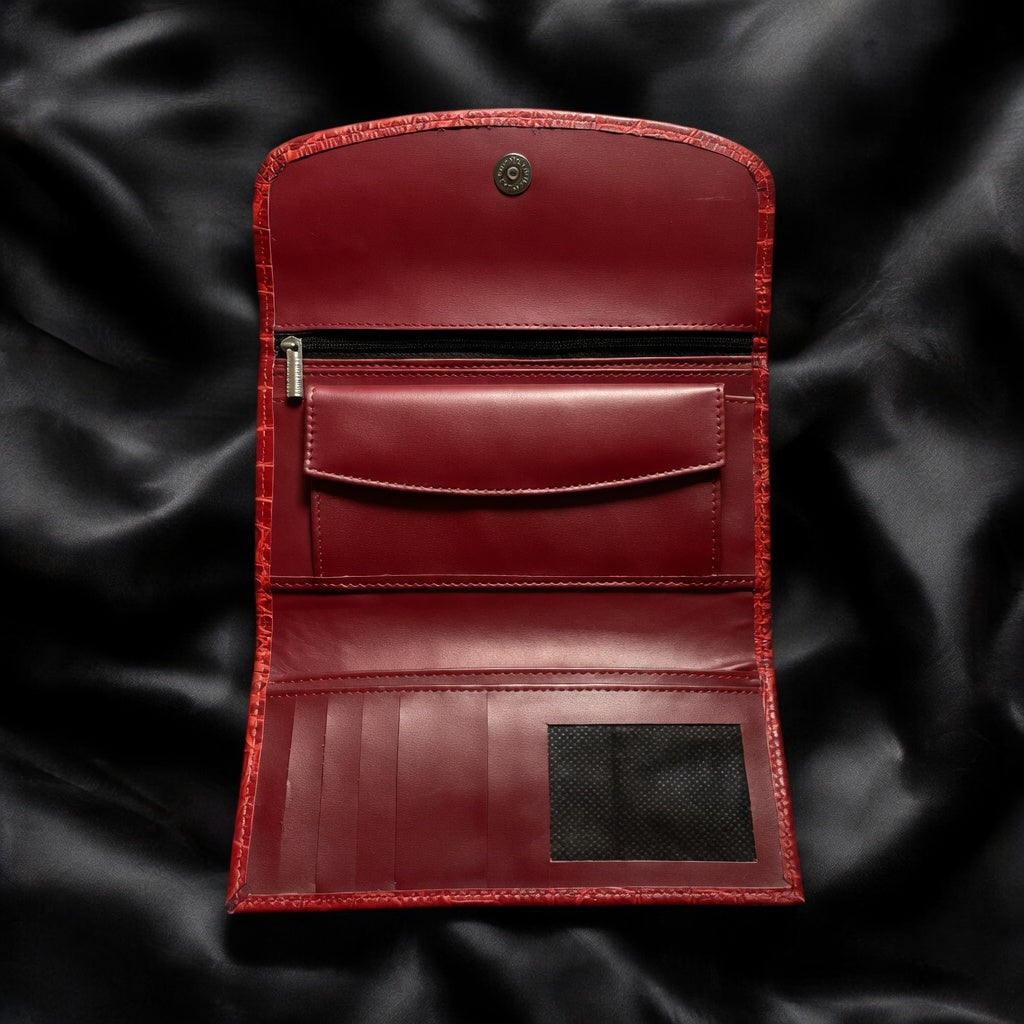 Luxury Croc-Embossed Genuine Leather Women's Wallet - Ruby Croc