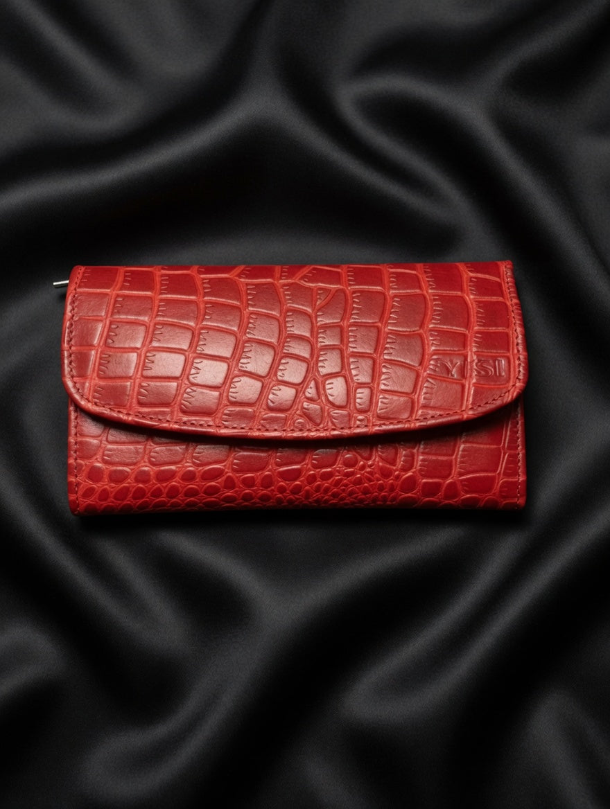 Luxury Croc-Embossed Genuine Leather Women's Wallet - Ruby Croc