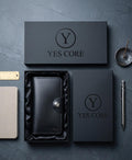 SHADOW Men’s Long Cow Leather Bifold Wallet - Slim Vertical Clutch with Snap Button Closure