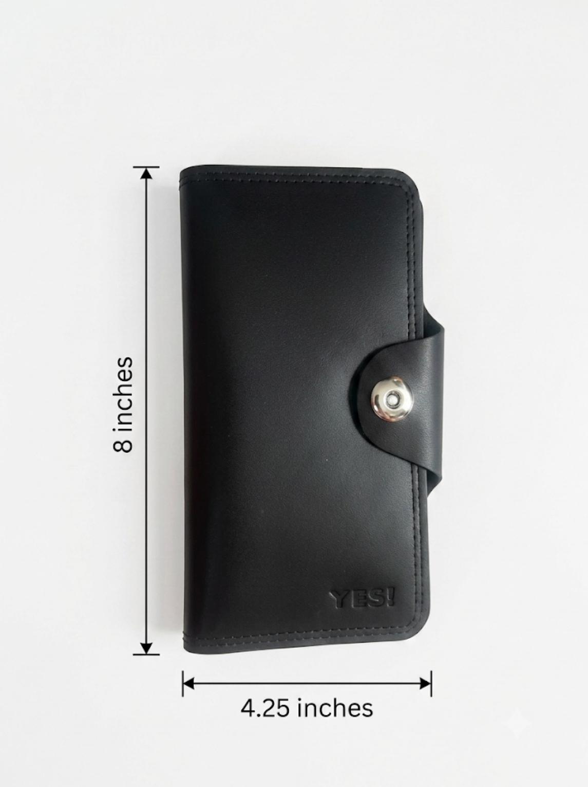 SHADOW Men’s Long Cow Leather Bifold Wallet - Slim Vertical Clutch with Snap Button Closure