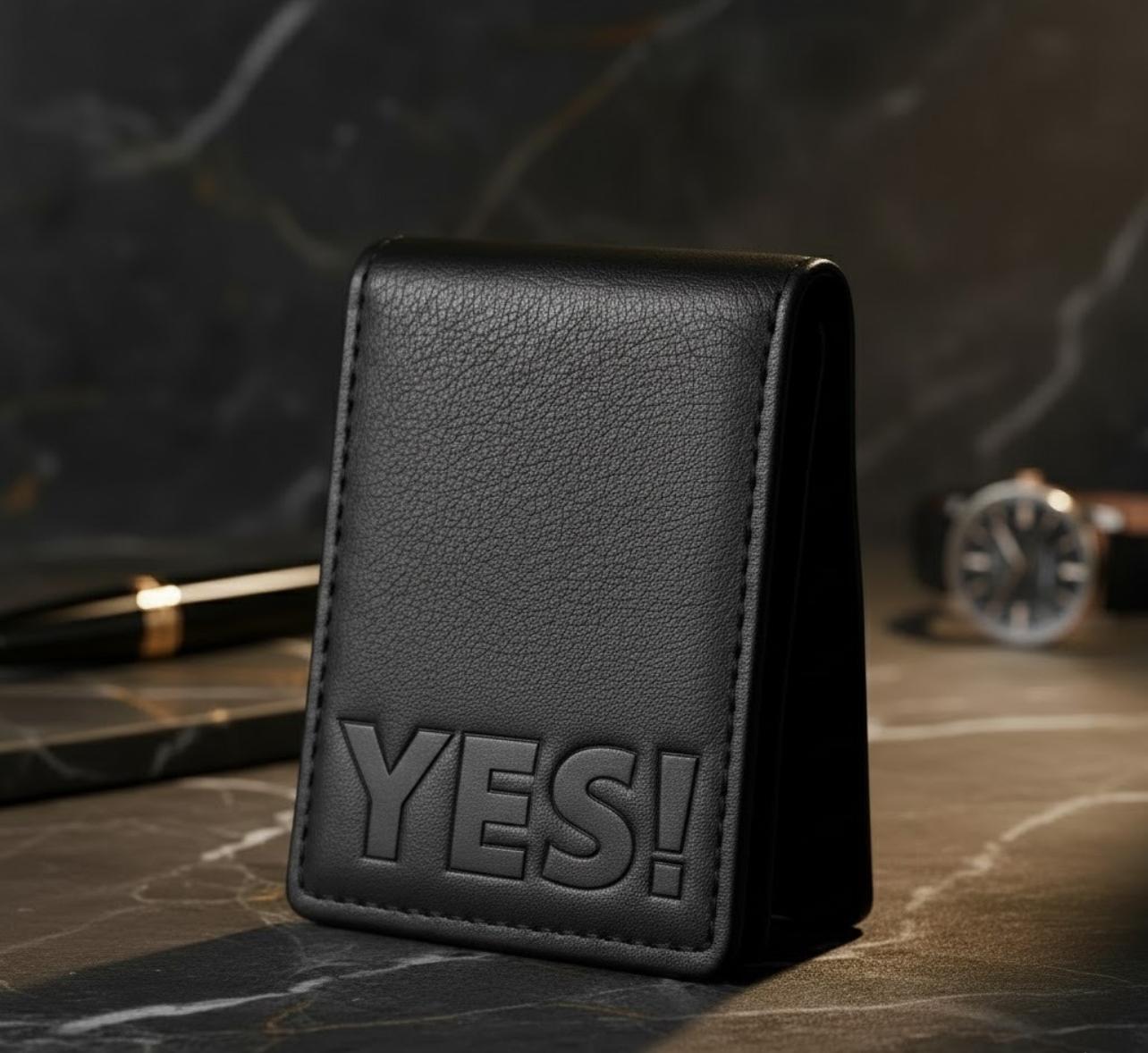 APEX Men’s Premium Irish Leather Bifold Wallet with Embossed "YES!" Design
